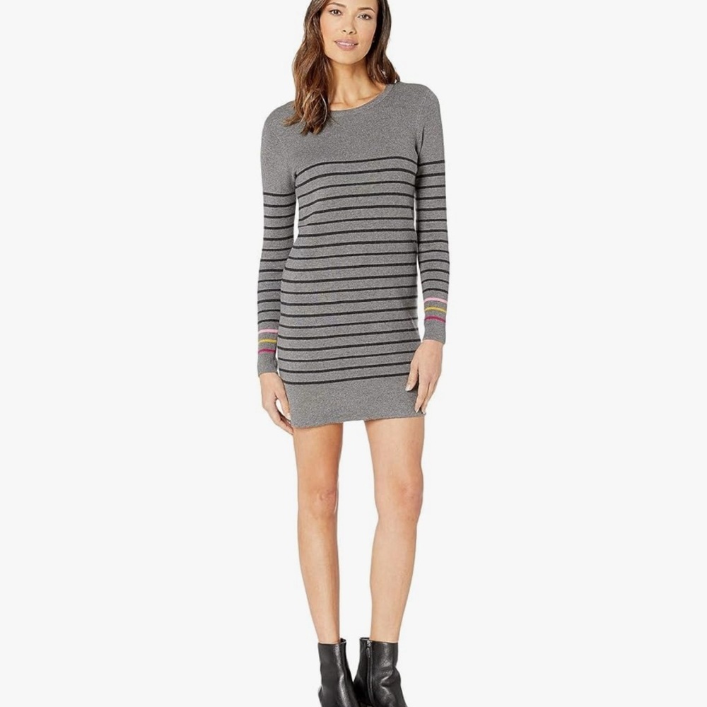 Joules Charcoal Striped Women's Sweater with Rainbow Accents